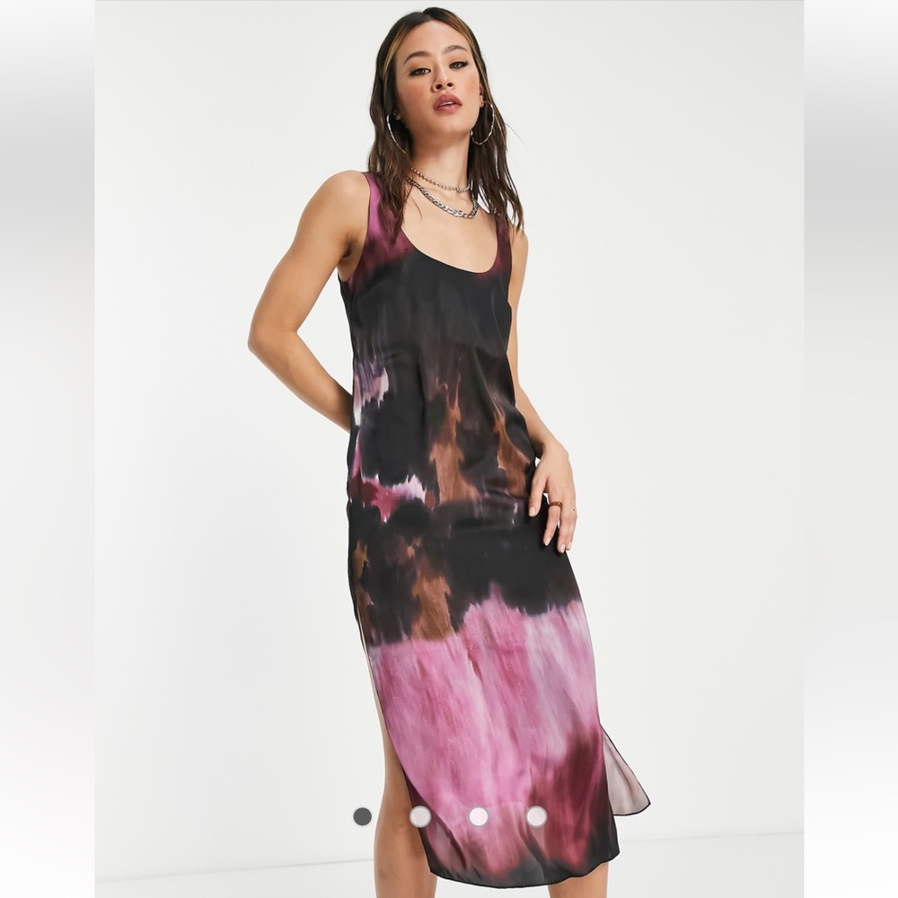 Topshop tie dye satin midi slip